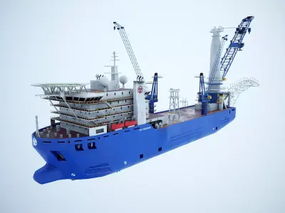 Pipelayer Crane Ship Used 3D model