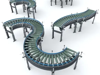 Curved and Linear Roller Conveyors  Adjustable 3D Model Pack