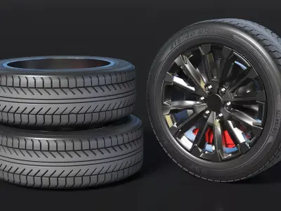 Alloy Wheel Rim with All Season Tire Silver 3D model