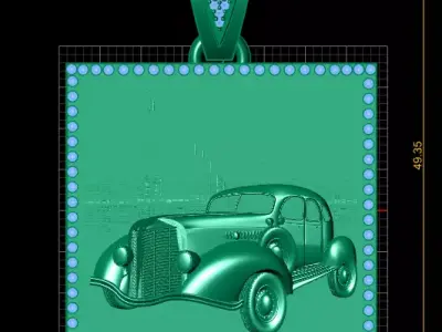 Vintage Classic Car Cityscape Pendant with Emerald Frame 3D print model