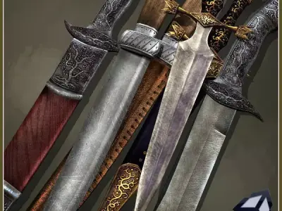 3 Medieval Knives Low-poly 3D model