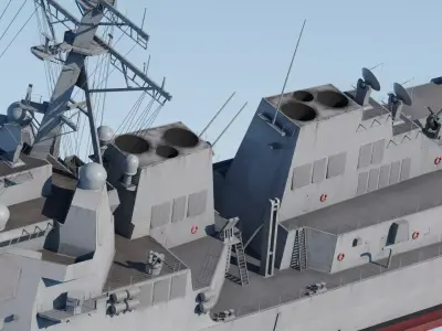 USS Arleigh Burke Class Flight IIA Fully-Rigged Game Ready Low-poly 3D model