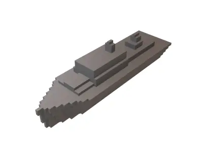 Voxel Style Simple Warship v1 002 Low-poly 3D model