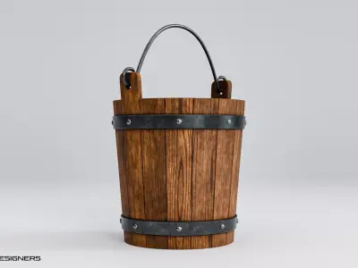 Medieval Wooden Bucket Low-poly 3D model