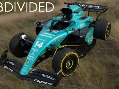 Rigged Cartoon Aston Martin AMR23 Low-poly 3D model
