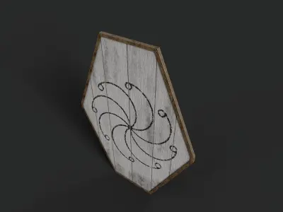 Slavic diamond-shaped shield painted white with radial symbol Low-poly 3D model