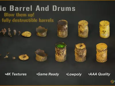 Toxic Barrel and Drums Pack Low-poly 3D model