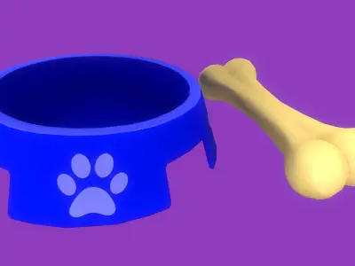 Stylized Blue Pet Bowl and Bone Toy Free low-poly 3D model
