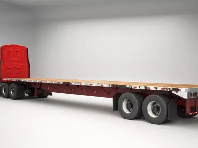 Generic Used Semi Truck with Flatbed Trailer 3D model