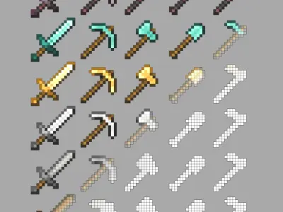 Minecraft Tools Pack Sword Pickaxe Axe Shovel and Hoe Low-poly 3D model