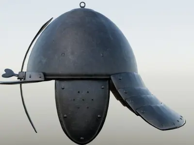 Lobster-tailed pot helmet pappenheimer Low-poly 3D model