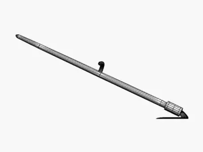 scythe wooden tool with long handle Low-poly 3D model