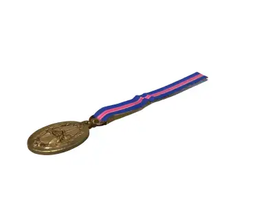 Detailed Gold Award Medal with Ribbon Low-poly 3D model