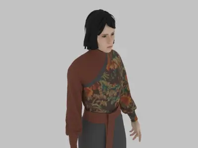 woman in asian clothes Low-poly 3D model 2