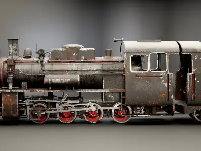 Narrow-gauge Rusted Old Black Steam Locomotive 3D model