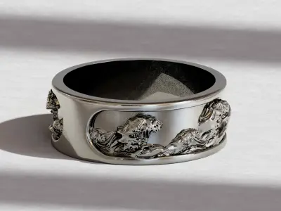 Great Wave of Kanagawa Ring for Men Japanese Hokusai Wave 3D print model