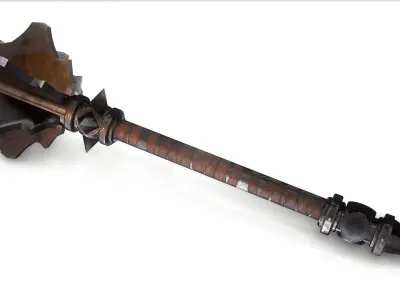 mace PBR wooden weapon with metal parts Low-poly 3D model