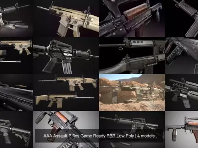AAA Assault Rifles Game Ready PBR Low Poly 3D Model Pack