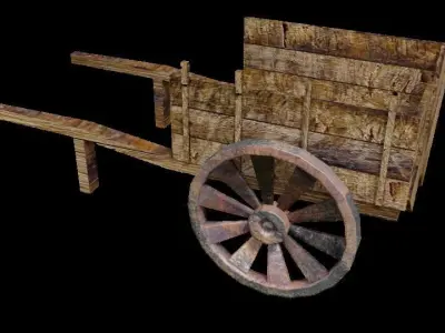 low poly assets wooden cart and watering can Free low-poly 3D model