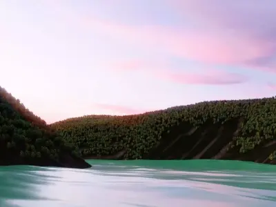 Landscape Model 3D lake in mountains Free low-poly 3D model