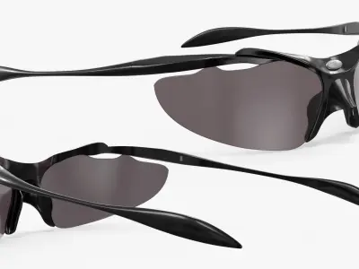 Wraparound D-Frame Sunglasses on Face 3D model