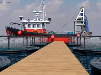 Floating Circular Fish Farm on Water with Walkway 3D model