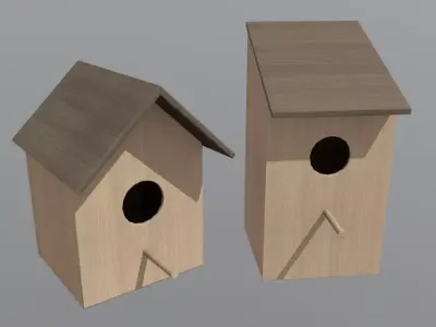 Birdhouse two wooden houses Low-poly 3D model