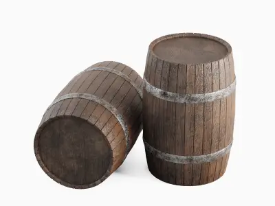 Wooden Barrel Set B Low-poly 3D model