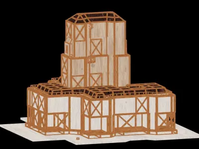 Medieval Low Poly Building  Castle Wooden Village Stone House 19 Low-poly 3D model