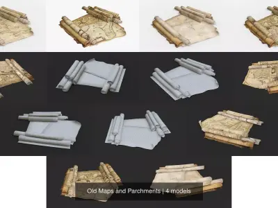 Old Maps and Parchments 3D Model Pack