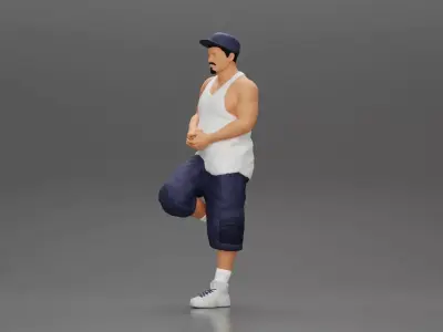 gangster in cap short standing in one leg leaning against car 3D print model