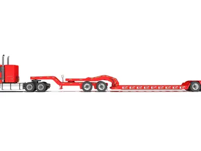Semi Truck with Lowboy Trailer 3D model 3