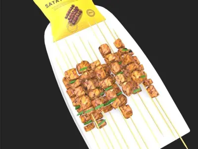 Snacks Chicken Satay Skewers Low-poly 3D model purchase