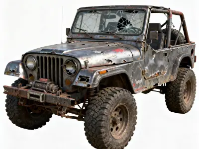 Damaged Post Apocalyptic Off Road Jeep 3D Model V02 Low-poly 3D model