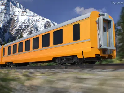 Three-Car Passenger Train with First and Second Class Simplified 3D model