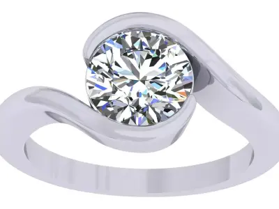 Round Stone Bypass Ring 3D print model