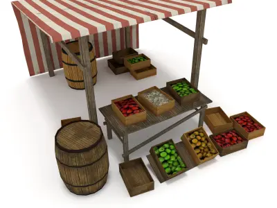 Medieval Marketplace  Low-poly 3D model