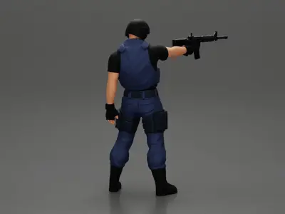 Military man with tactical mastery wearing holding gun 3D print model