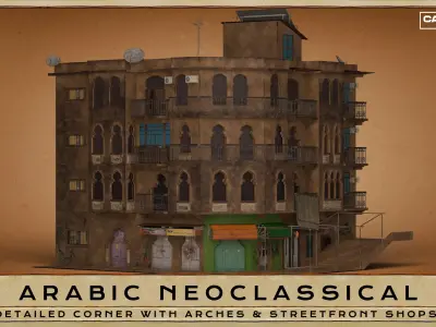 Arabic Neoclassical Residential and Retail Heritage Building Low-poly 3D model