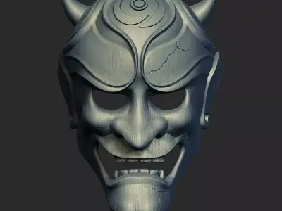 Oboro Oni Mask  -  Cracked Crimson Demon Mask 3D Print 3D print model