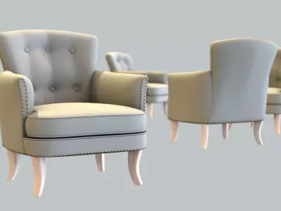 Vintage Chair Heather Grey Wool Upholstery Birch Natural Legs 3D model