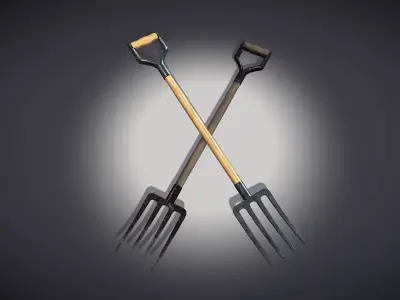 Pitchfork two forks Low-poly 3D model