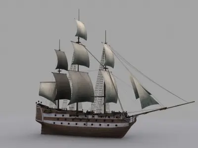 Frigate sailing ship Low-poly 3D model