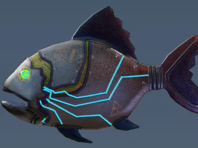 Robofish fish with glowing eyes Low-poly 3D model
