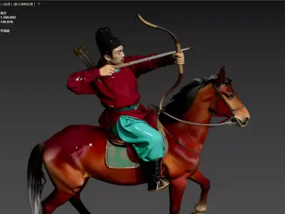 76 Tang guards ride horses and shoot arrows 3D model