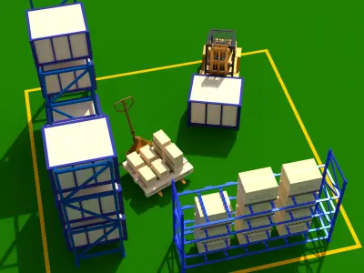 Modern Shelf Model scene with forklift 3D model