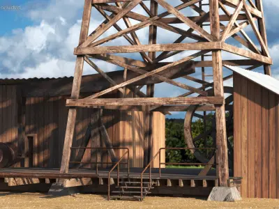 Old Wooden Oil Derrick 3D model