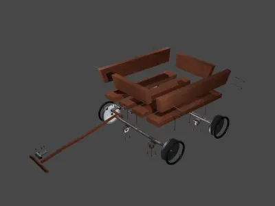 Little Wooden Wagon with Pins and Screws 3D model