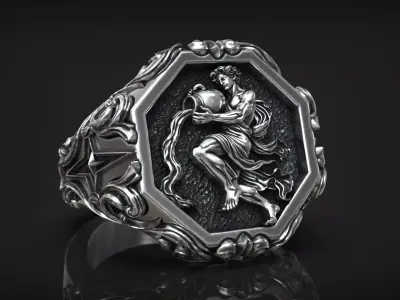 Aquarius Zodiac Horoscope Sign Antique Relief Water Signet 3D print model