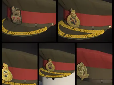 4 British ww2 military officier berets Low-poly 3D model